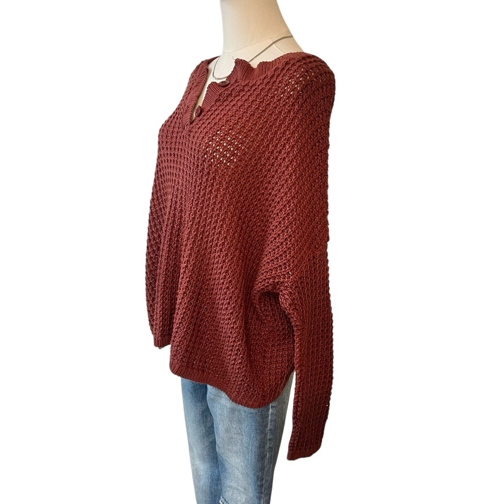 BDG UO loose weave quarter button dolman sleeve acrylic sweater red XS - Picture 2 of 14